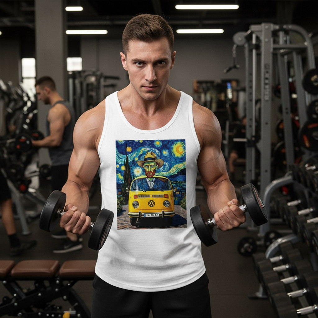 Van Gogh Ear We Go tank top man gym - male model wearing vest workout fitness