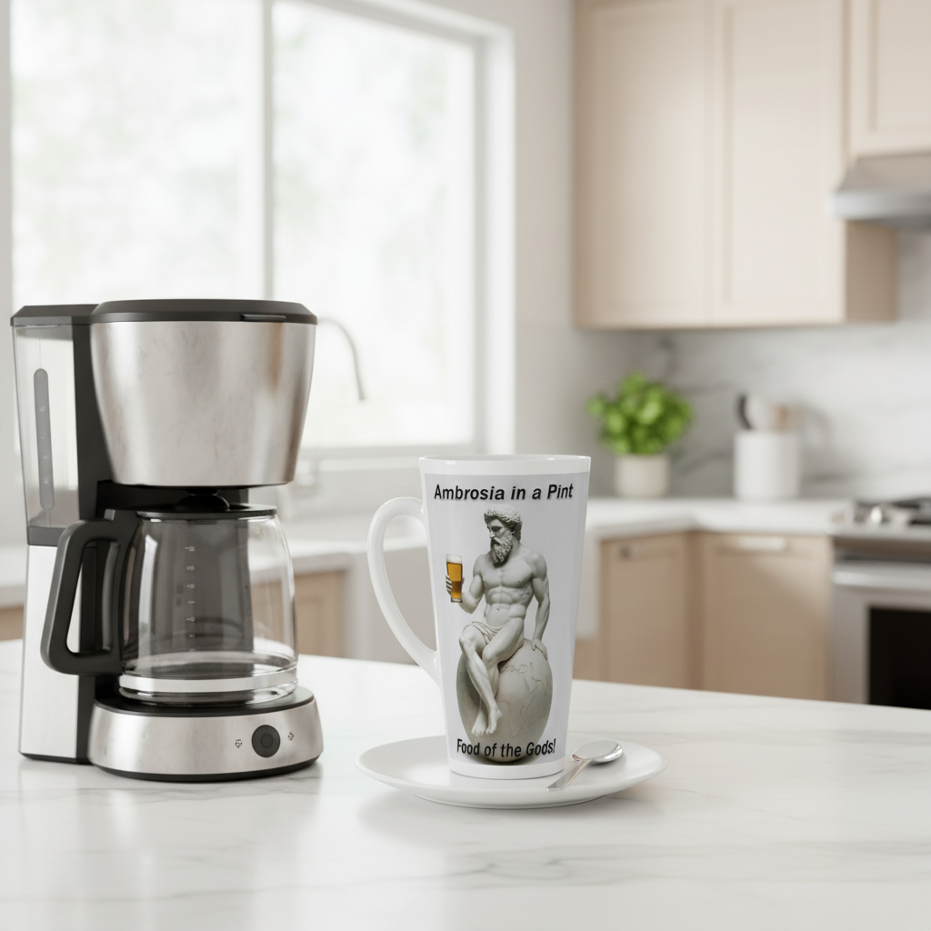 Atlas Ambrosia 17oz latte mug in kitchen - ready for fresh latte