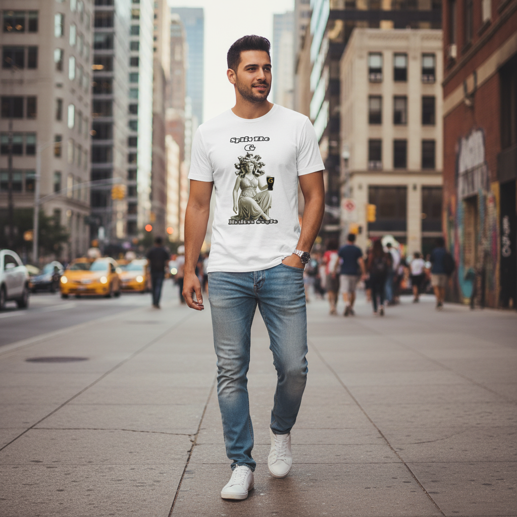 Man wearing Medusa t-shirt street style