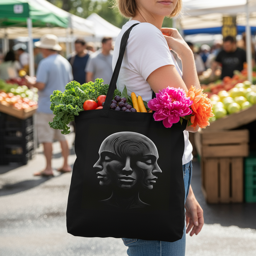 Person at Market with 3 Faces Tote