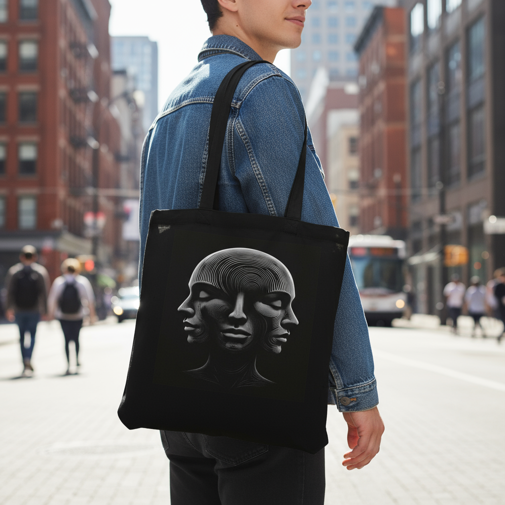 Person Wearing 3 Faces Tote Bag