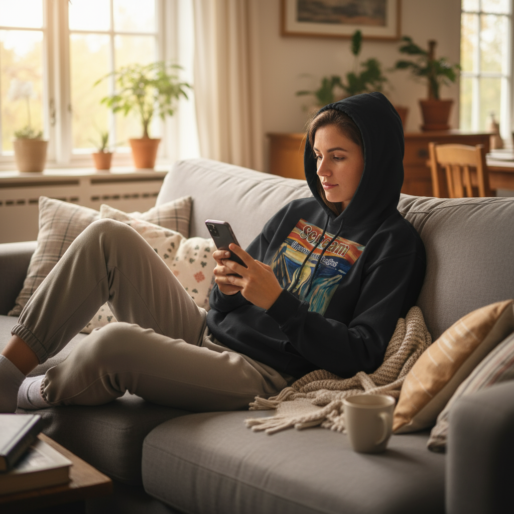 Scream If You're Out of Coffee hoodie at home - comfortable loungewear