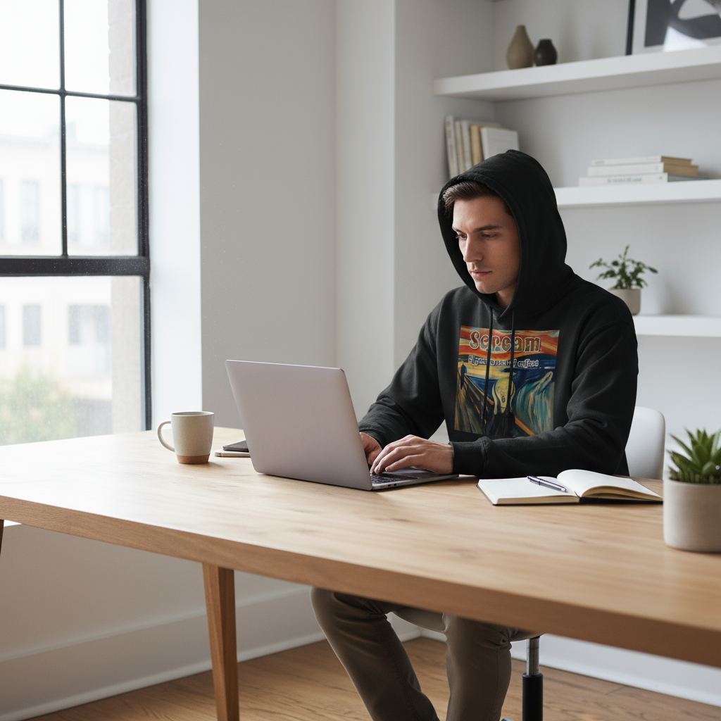 Scream If You're Out of Coffee hoodie in workspace - work from home style