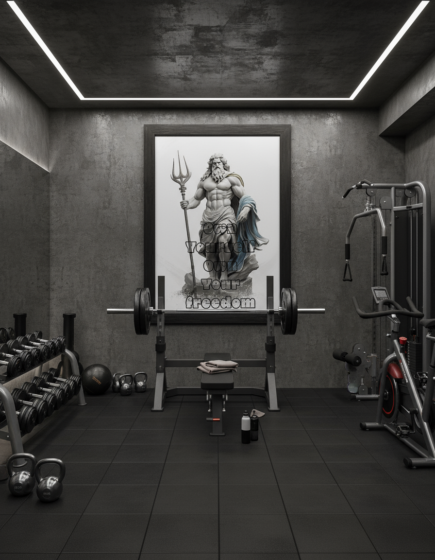 Zeus artwork in home gym