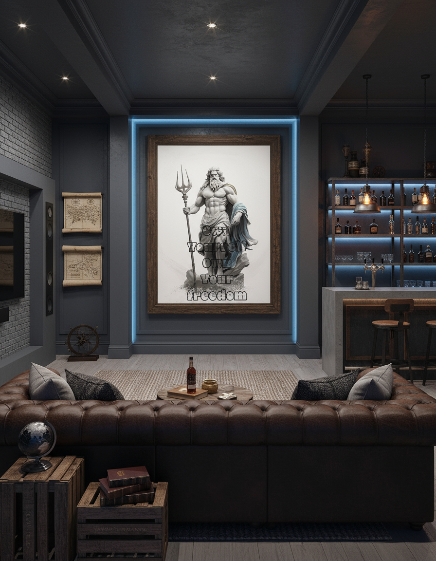 Zeus artwork in man cave
